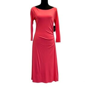 Lauren Ralph Lauren Geranium Coral Pink Ruched Stretch Jersey Fit & Flare Dress
